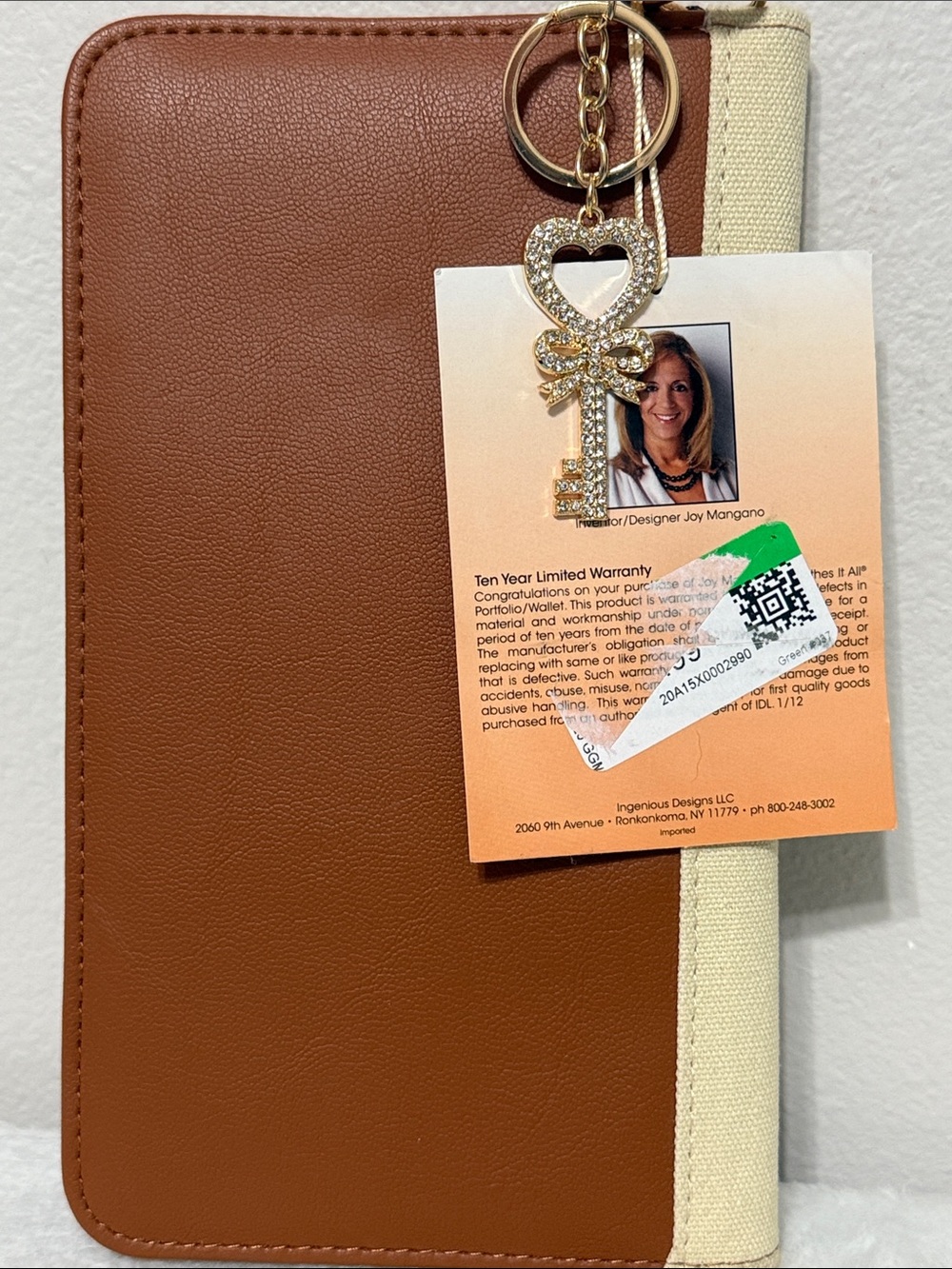 St.Barts Women's Brown and Cream Wristlet Clutch with Gold Key Charm